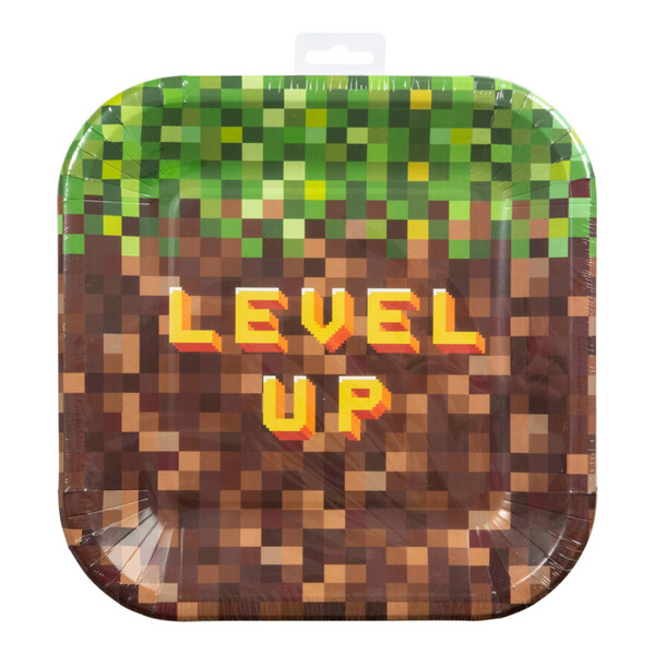 Papptallerken Pixel Level Up 23 cm 8-pk