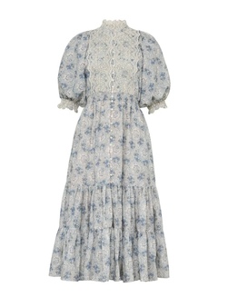 Cotton Slub Midi Dress Blue Paisley - by TiMo