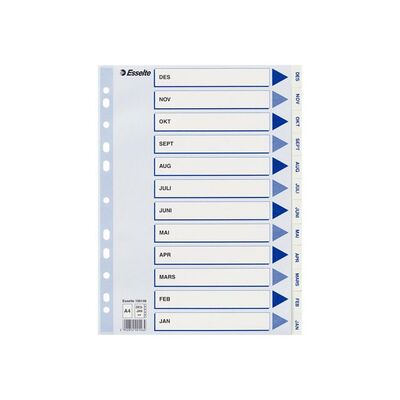Register ESSELTE A4 plast des-jan hvit Hvit og Blå - Kontorutstyr