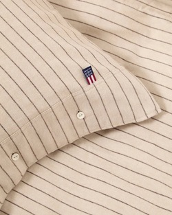 Lexington Pinstripet Sengesett i Bomullsflanell - Beige/Brun Beige/Brun - Lexington