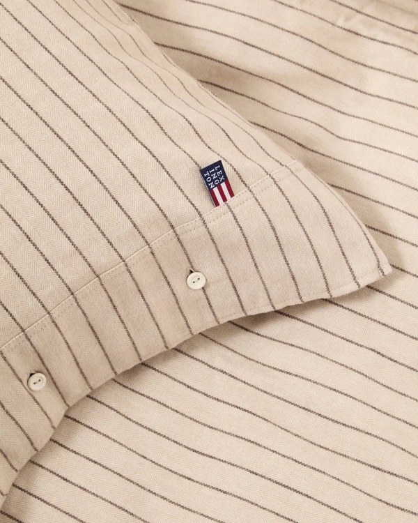 Lexington Pinstripet Sengesett i Bomullsflanell - Beige/Brun