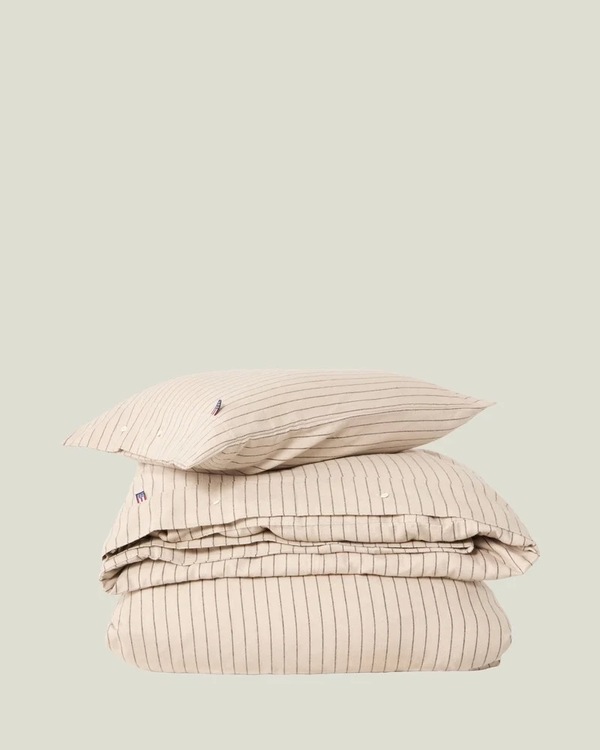 Lexington Pinstripet Sengesett i Bomullsflanell - Beige/Brun
