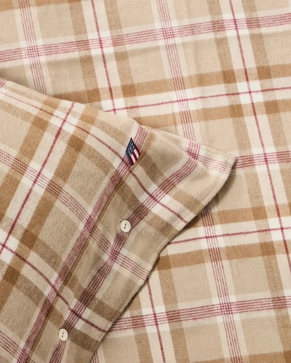 Lexington Rutete Sengesett i Bomullsflanell - Fudge/Beige/Fig