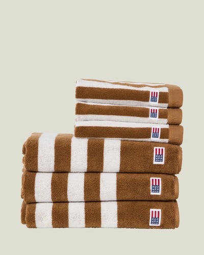Lexington Stripet Frottéhåndkle - Fudge/Snøhvit Fudge/Snøhvit 70x130cm - Lexington