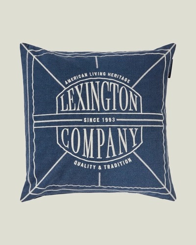 Lexington Logo Putetrekk i Vasket Økologisk Bomull - 50x50cm Mørk Blå/Lys Beige - Lexington