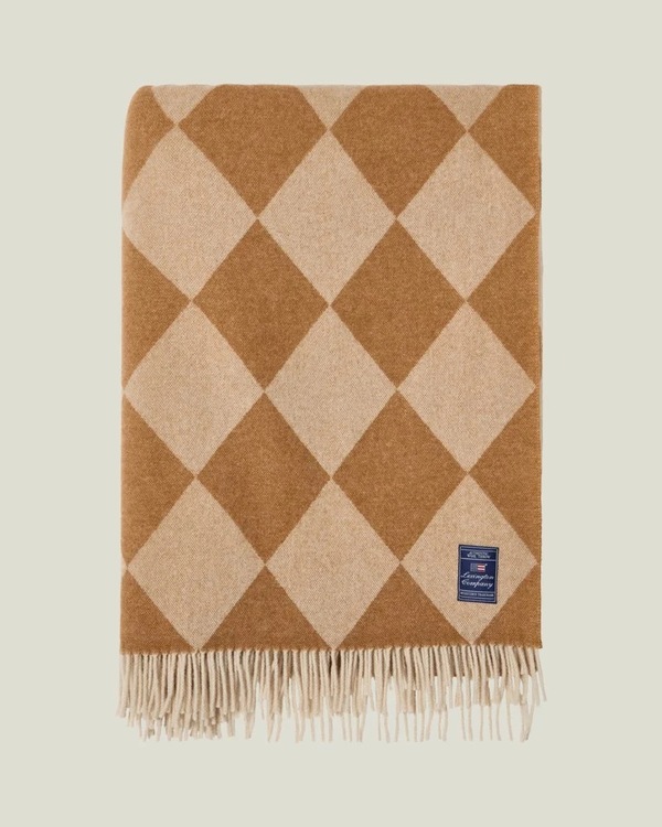 Lexington Argyle Pledd i Resirkulert Ull - Fudge/Hvit 130x170cm