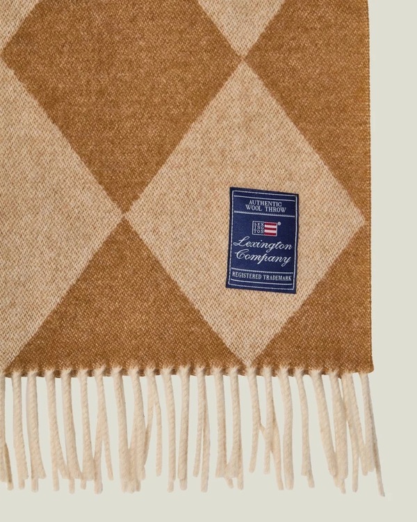 Lexington Argyle Pledd i Resirkulert Ull - Fudge/Hvit 130x170cm
