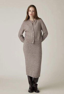 Finstrikket cardigan i merinoullblanding, lysebrun melert Light brown melange - Lexington