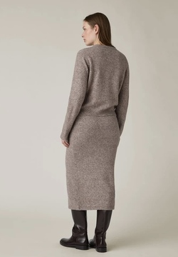 Finstrikket cardigan i merinoullblanding, lysebrun melert Light brown melange - Lexington