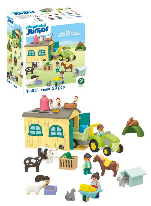 Playmobile Junior Farm Adventure with Tractor, Trailer, and Animal Friends 71656