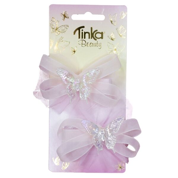 HÅRSPENNE ROSA SLØYFE M/SOMMERFUGL 2 STK TINKA BEAUTY