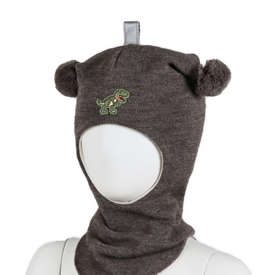 Balaclava ULL m/vindstopp DINOSAUR Brun - Kivat