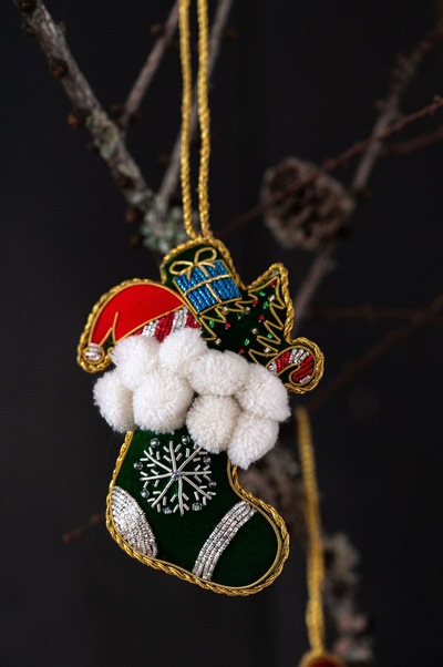 UND Håndlaget Ornament  Julesokk Grønn - UND Seasonal 