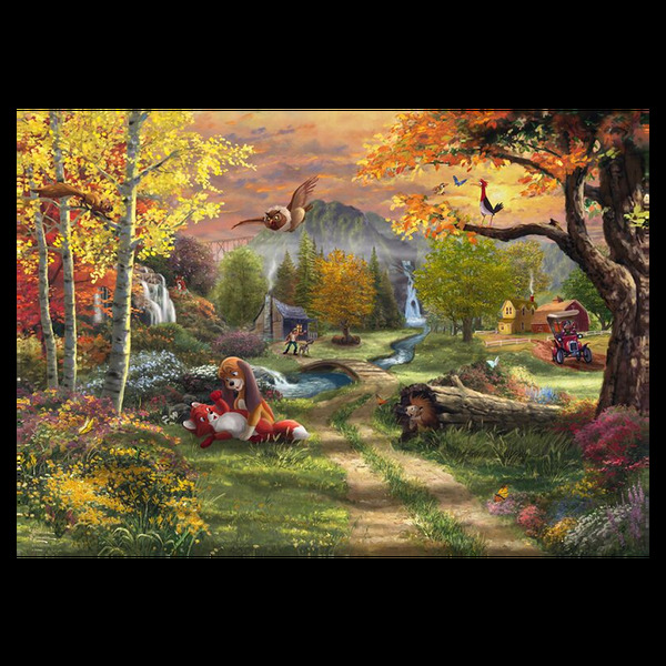 Puzzle - Thomas Kinkade: Disney - Fox and Hound (1000 biter)