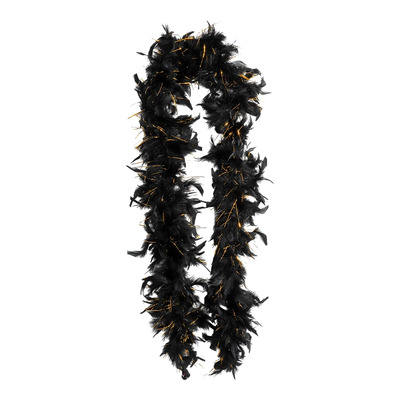 FEATHER BOA BLACK/GOLD 80G Boa Svart og gull - Halloween
