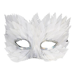 HALF MASK VENETIAN FEATHERS WHITE hvit maske - Halloween