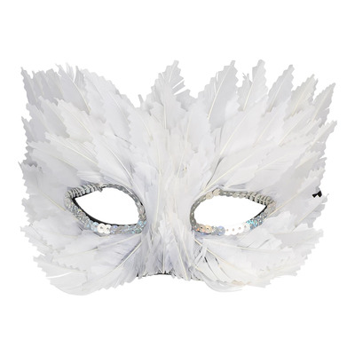 HALF MASK VENETIAN FEATHERS WHITE hvit maske - Halloween