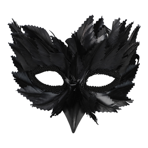 HALF MASK VENETIAN FEATHERS BLACk