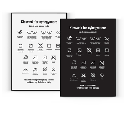 Pakkepris Klesvask-Nybegynnere og Klesvask-Mannsperspektiv plakatene Hvit/Svart - Happystar