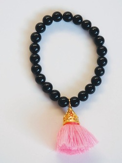 Gold Tassel Bracelet svart og rosa - Isle&Tribe