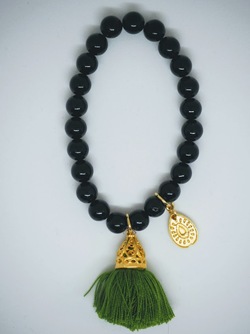 Gold Tassel Drop Bracelet Black Frond green - Isle&Tribe