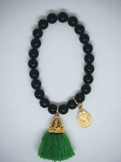 Gold Tassel Drop Bracelet Black Emerald green - Isle&Tribe