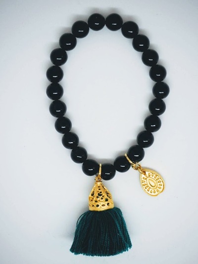 Gold Tassel Drop Bracelet Black Jade - Isle&Tribe