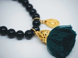 Gold Tassel Drop Bracelet Black