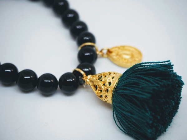 Gold Tassel Drop Bracelet Black