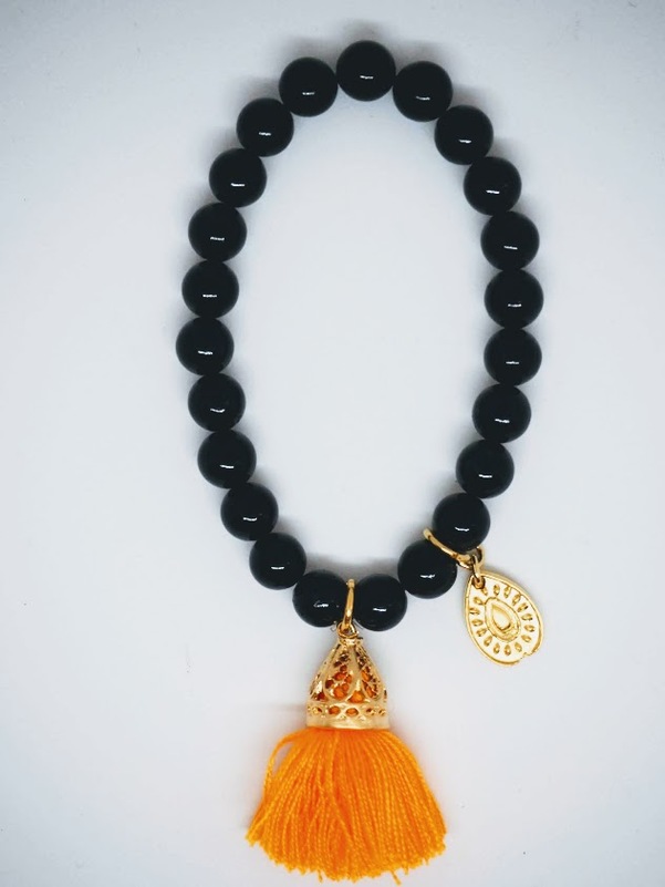 Gold Tassel Drop Bracelet Black