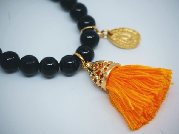 Gold Tassel Drop Bracelet Black