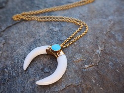 Gold Moon Pendant Necklace Turquoise